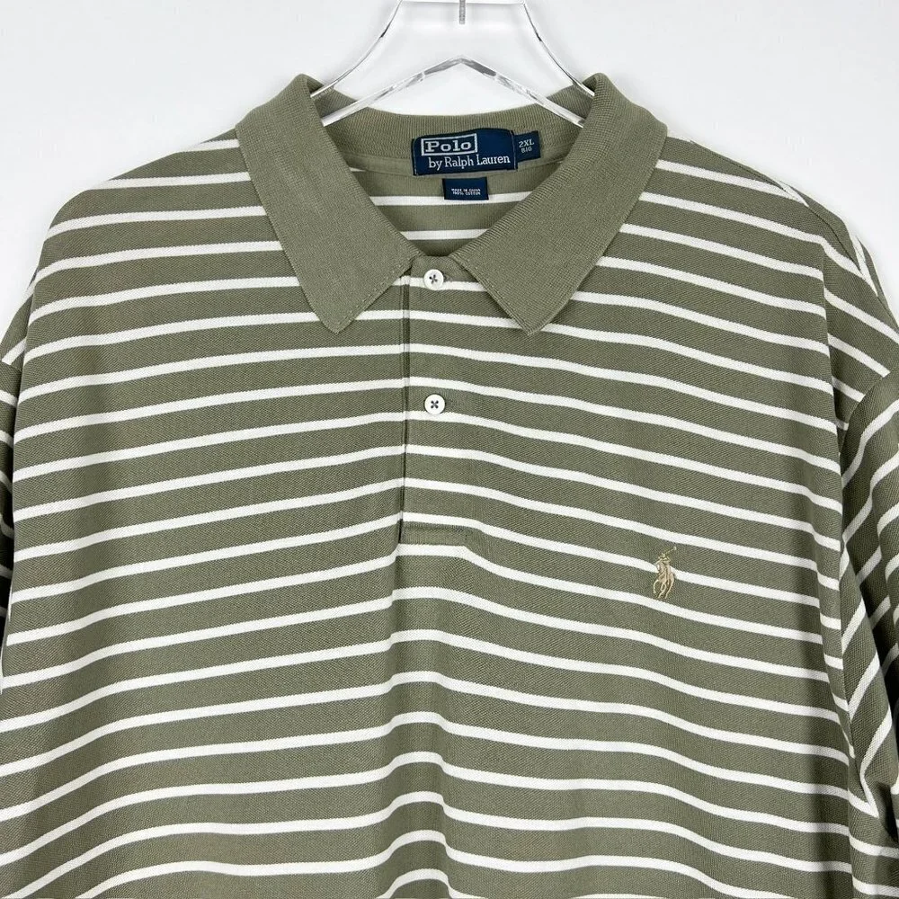 Polo Ralph Lauren Polo Shirt Men's 2XL Big Olive Green White Stripe